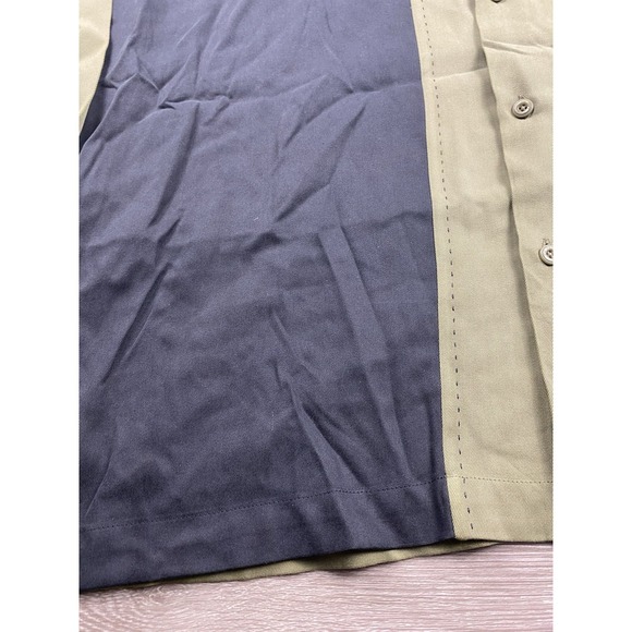 Nat Nast Mens Colorblock 100% Silk Long Sleeve Bowling Shirt Olive Black Size L - Picture 6 of 10